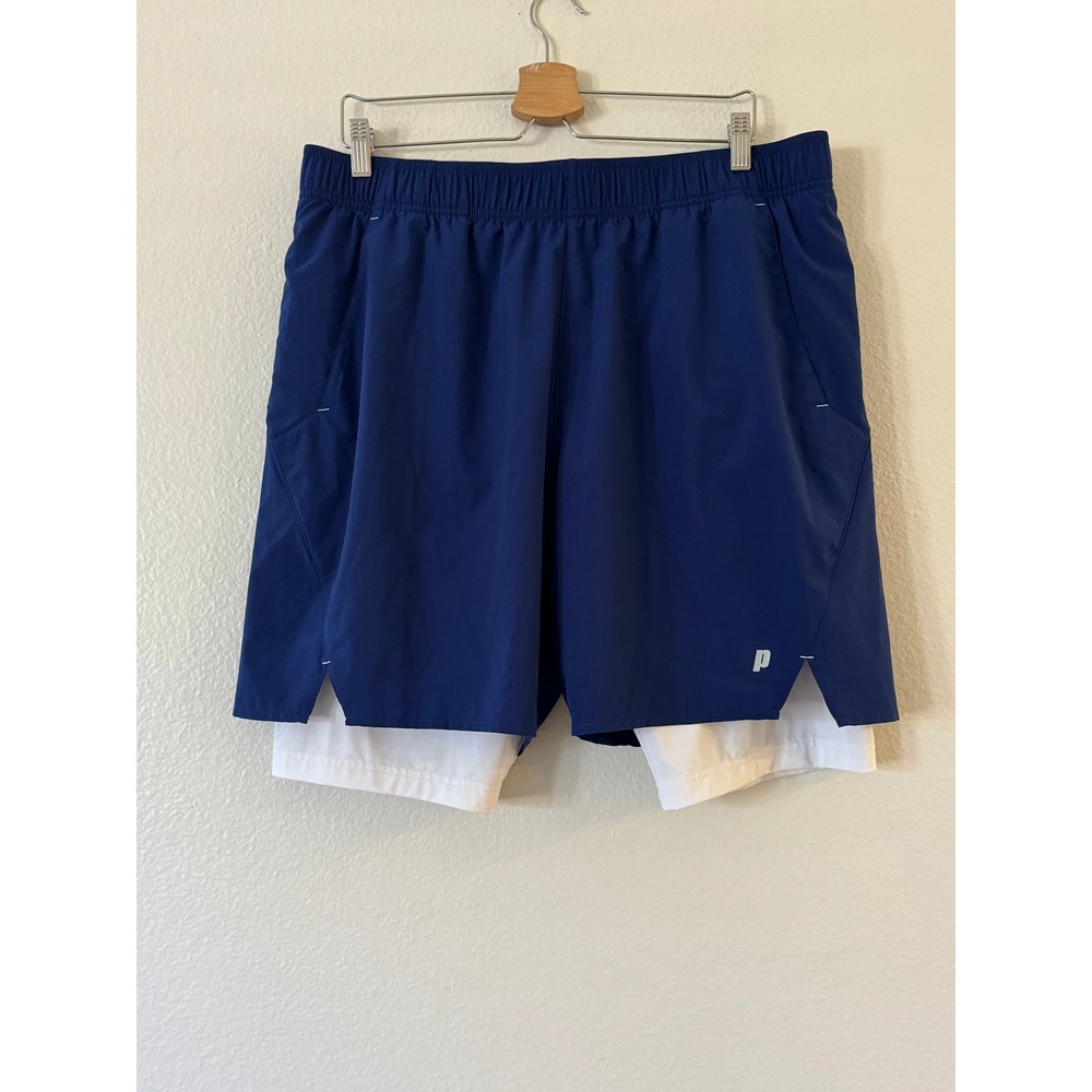 Prince Mens 2-in-1 Athletic Shorts Built-in Compression Liner XL Blue Excellent
